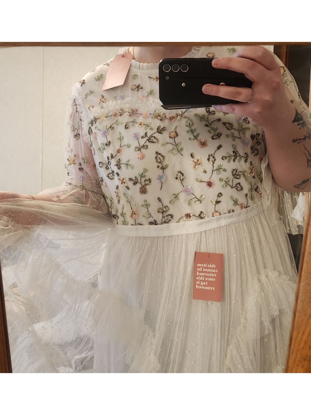 Embroidered Ivory Tulle Midi Dress - Picture 2 of 5